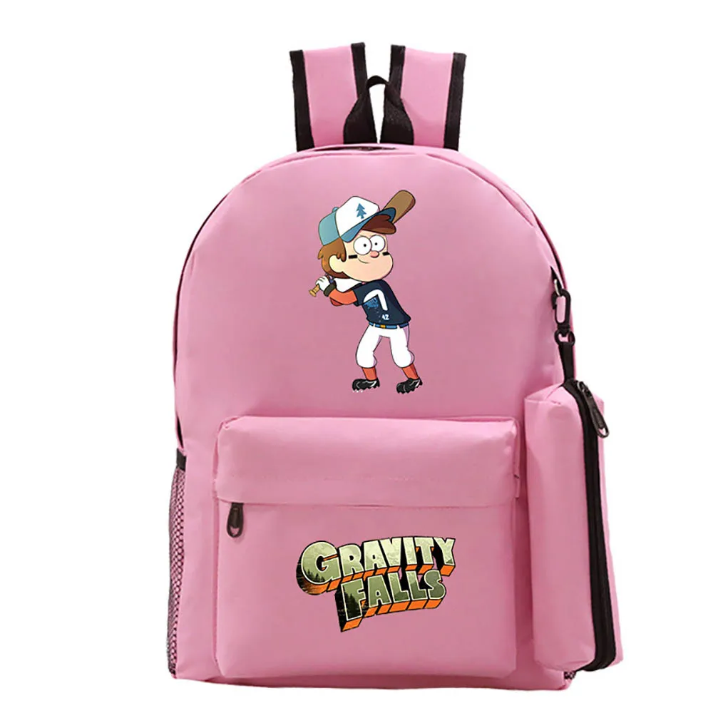 2021 New Disney Weird Town Dipper Pines Anime Print Backpack+Pencil Case Leisure Student School Bag Black Leisure Two-Piece Set