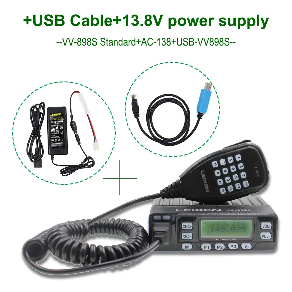 Leixen VV-898S обновление мощный 25 Вт Tri Powermini радио нескольких получить двухдиапазонный УКВ+ UHF мобильный радиотелефон VV-898 S автомобиль трансивер - Цвет: VV-898S-AC-138-USB
