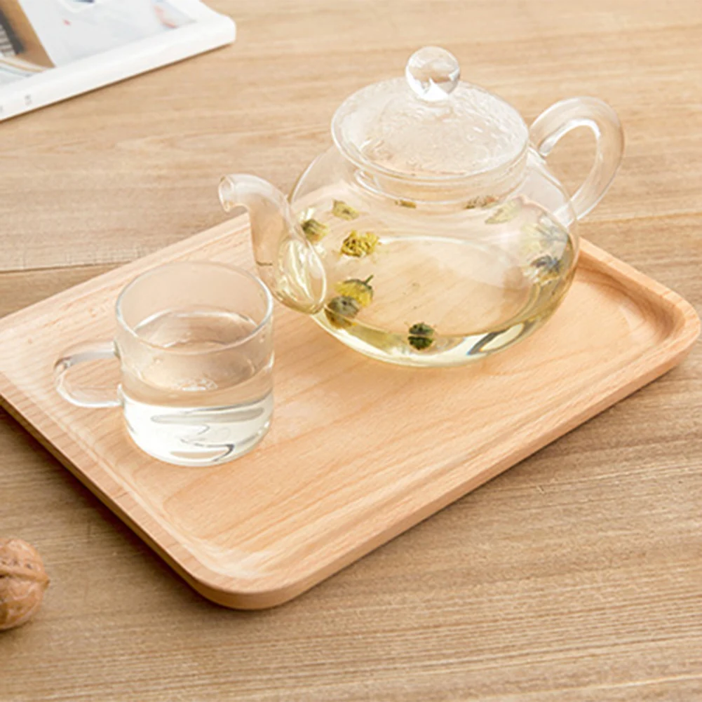 Solid Beech Wood Rectangular Dinner Plate Western Food Rectangular Round Corners Snack Dessert Serving Tray