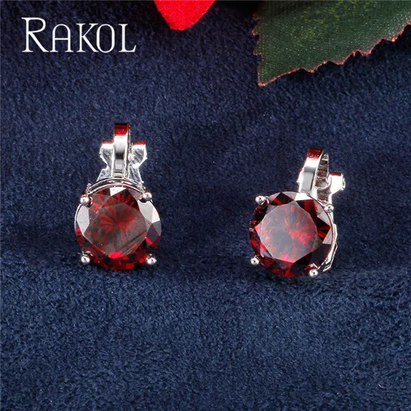 RAKOL, высокое качество, разноцветные Круглые Серьги-клипсы с кубическим цирконием для женщин, модные женские ювелирные изделия с кристаллами для свадебной вечеринки, RE25264 - Окраска металла: Red
