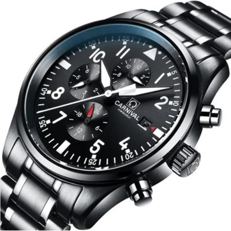 2022 Luxury Brand CARNIVAL Automatic Watch for Men Sapphire Calendar Luminous Stainless Steel Army waterproof Dive Men's Watches 