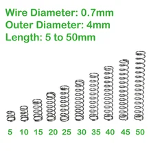 Diámetro del cable 0,7mm OD 4mm longitud 5mm a 50mm resortes de compresión pequeños