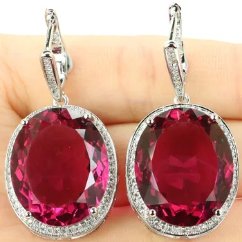 

40x21mm Big Oval 17.5g Gemstone Size 22x18mm Created Pink Tourmaline CZ Ladies Present Silver Earrings