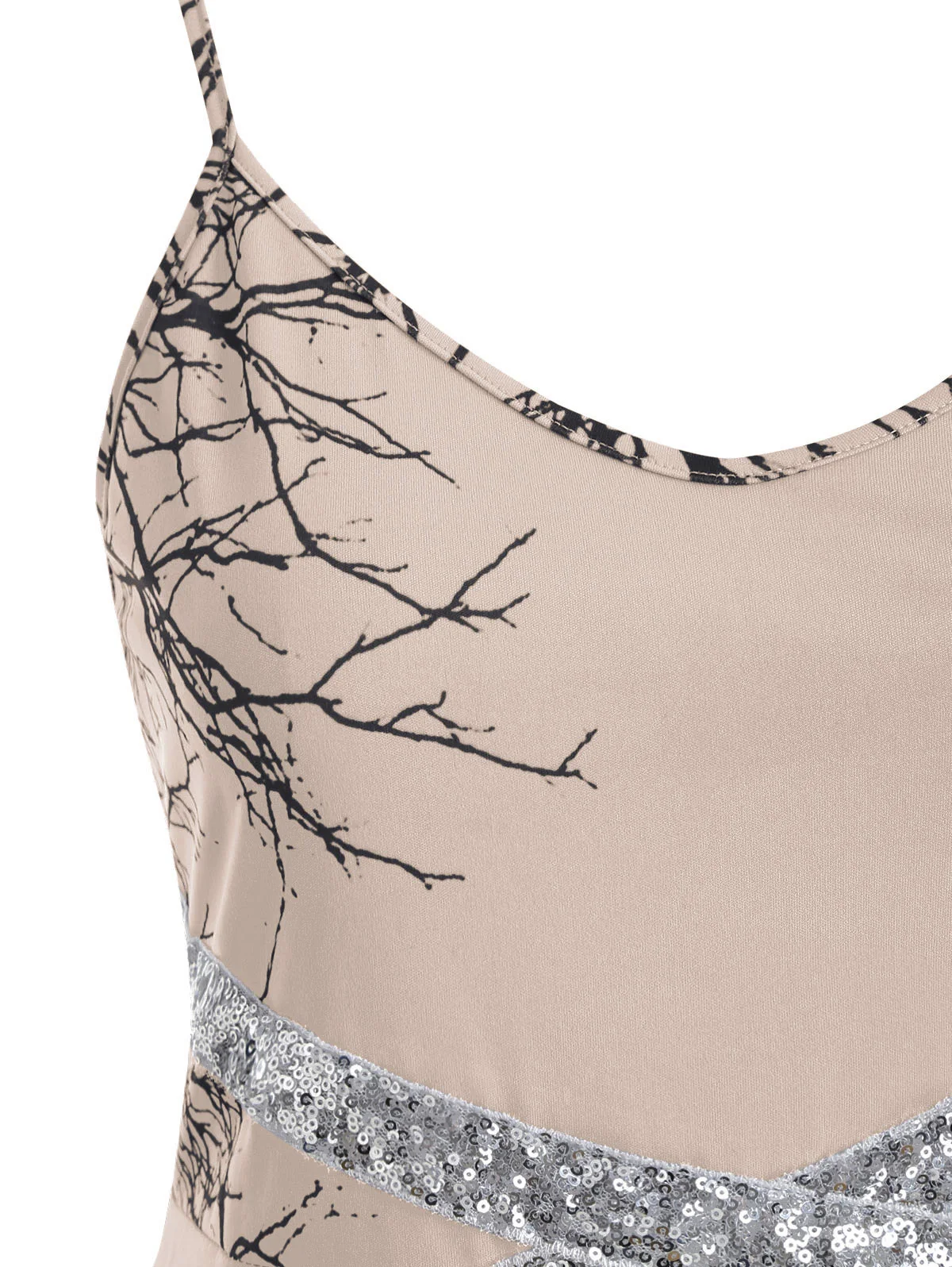 ROSEGAL Plus Size Tree Print Sequin Halloween Cami Dress Spaghetti Strap Tree Cami Dress Mid-Calf Sleeveless A-Line Casual Dress