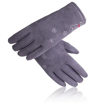 

Fashion Lovely Bear Embroidery Thick Warm Cycling Driving gloves Winter Female Suede Plus Velvet Touch Screen gloves D21