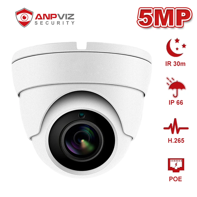Купольная камера видеонаблюдения Anpviz 5 Мп POE IP для дома/улицы H.265 ночное видение ИК