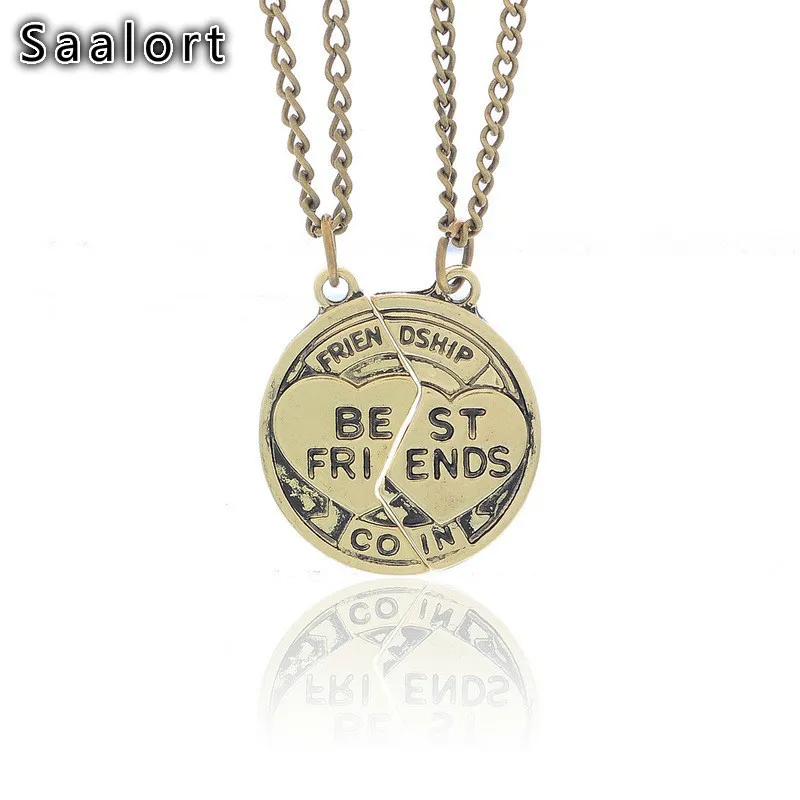 

Ladies 2 and 3 Piece Set BFF Best Friends Letter Necklace Stitching Round Pendant Chain Simple Design Friendship Jewelry Gift