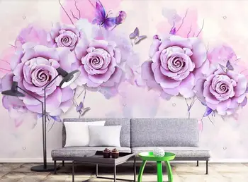 

CJSIR Custom Wallpaper Stereo Flower Butterfly Hand Painted Watercolor Rose Background Walls Carta Da Parati 3d Wallpaper Decor