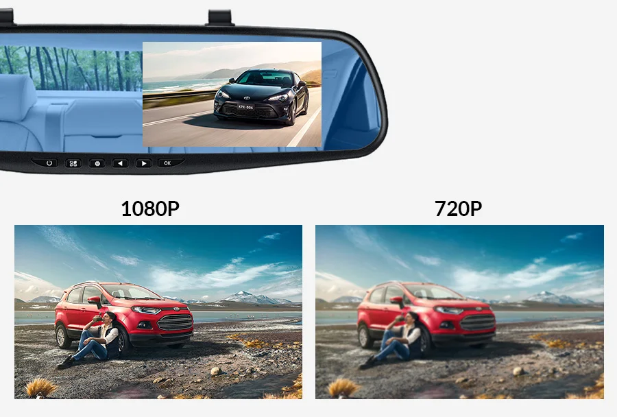 E-ACE Full HD 1080P voiture Dvr caméra Auto 4.3 pouces rétroviseur numérique enregistreur vidéo double lentille caméscope d'enregistrement