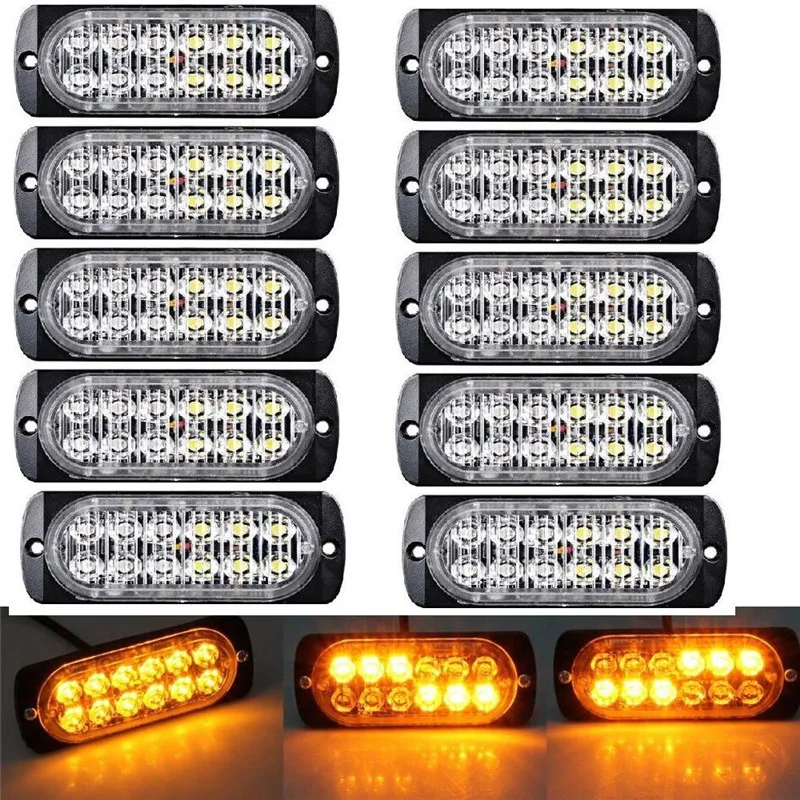 10x Amber/Yellow Flash Strobe Light 12LED Emergency Hazard Warning