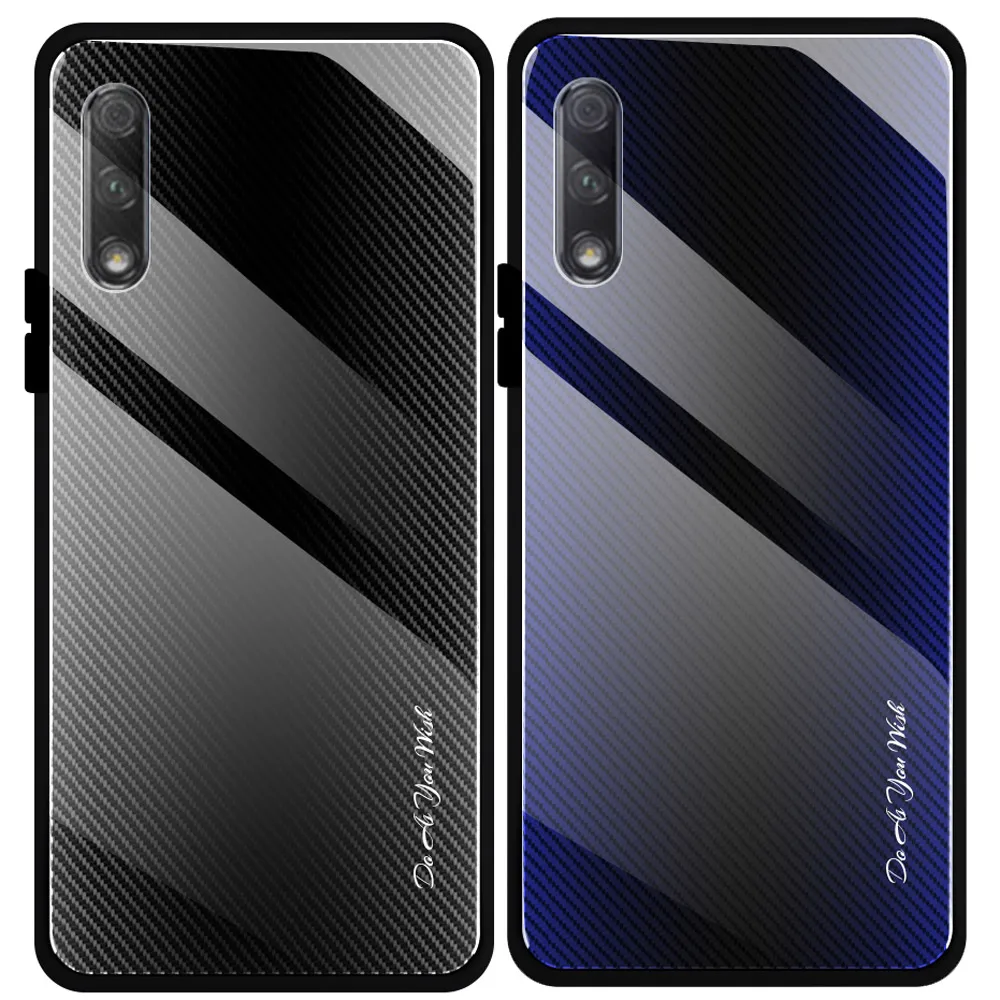 Чехол из закаленного стекла с градиентом из углеродного волокна для huawei P Smart Pro Y9S