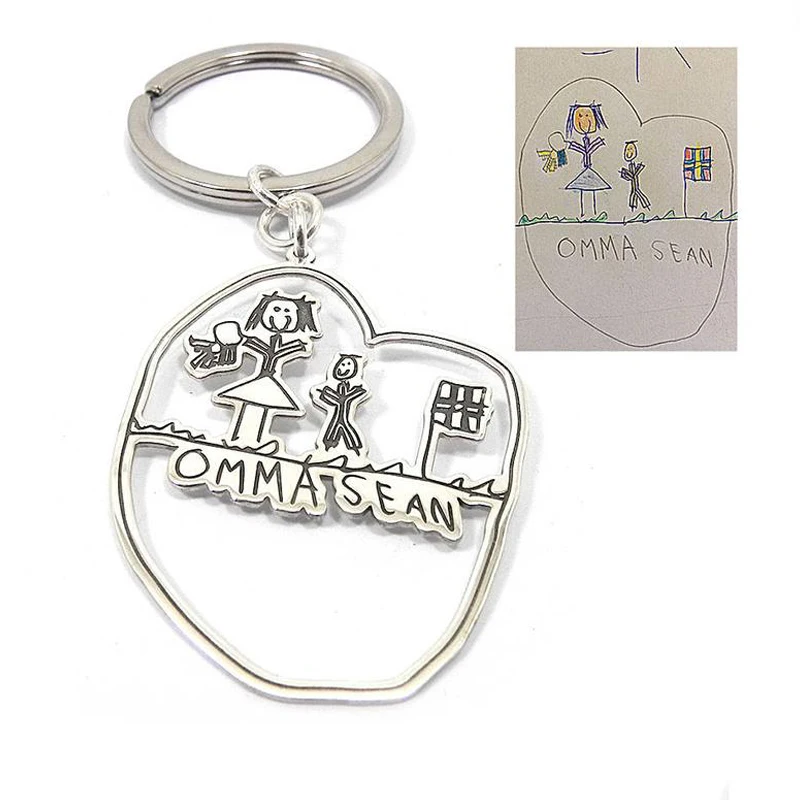 Custom Children's Drawing Keychain Kid's Art Child Artwork Personalized Name Keyring Custom Jewelry BFF Christmas Gifts for Kids