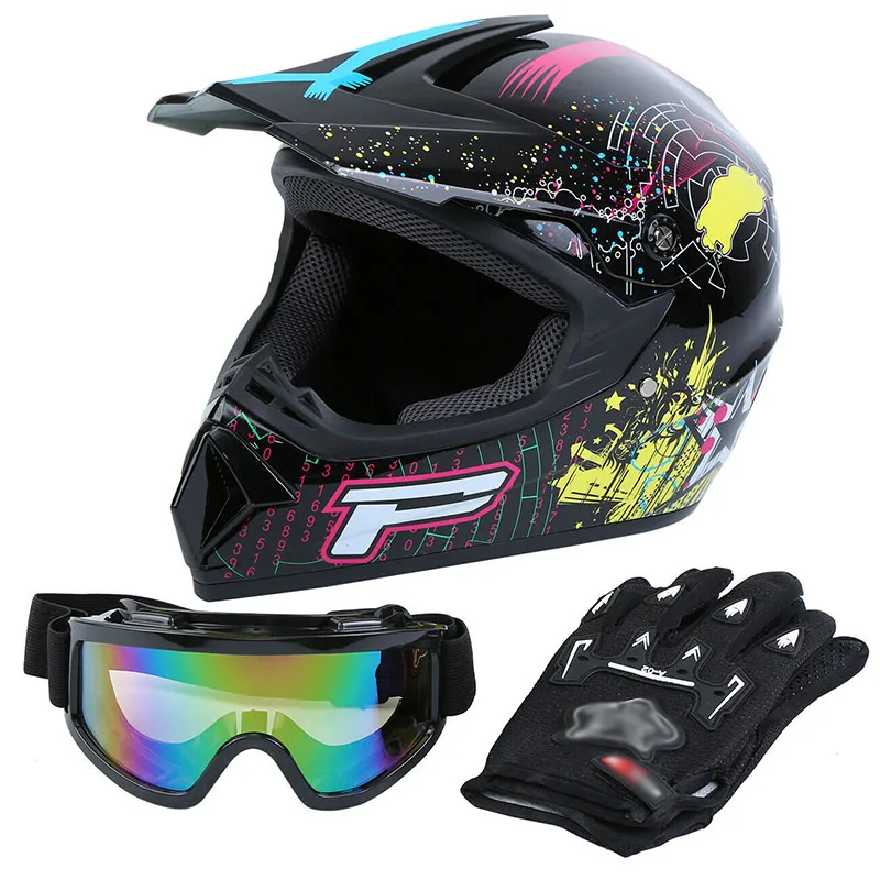 Motorcycle Helmet Professional Racing Motocross Off-Road Helmet With Cross Glasses casque moto Motorbike Full Face Helmet Black - Цвет: Black