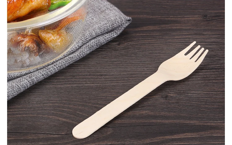 Description Picture 6 of item100pcs 16cm Party Use Disposable Wooden Fork Spoon Knife Flatware Wood Cutlery