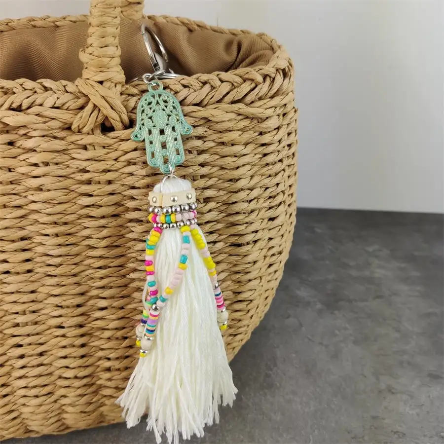 

Big stone Hand Long Tassels Elegant handmade Ethnic Pattern Keychain for Women Fashion Keyring Bag Trinket Friendship Gift