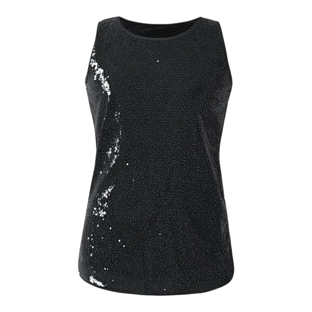 Женская однотонная майка с круглым вырезом и блестящими пайетками, Camisole Cami ropa mujer Топ Женский#6