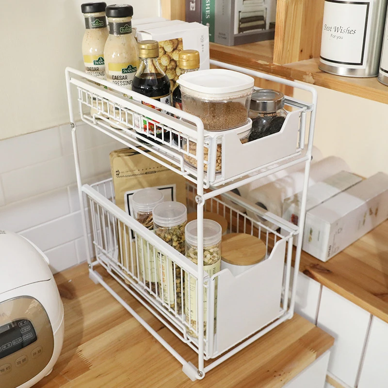

Kitchen countertop racks Household pull-out shelf supplies Cabinets layered under the sink storage drawers Storage racks