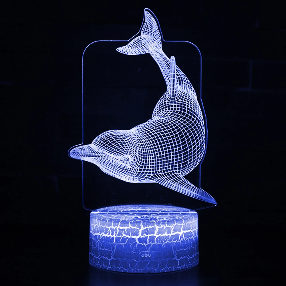Tanie Pilot zdalnego sterowania sterowanie dotykowe 3D doprowadziły światło nocne tabeli biurko lampy LED delfin LED noc zmiana koloru światła 3D LED światło dla dzieci prezent 30
