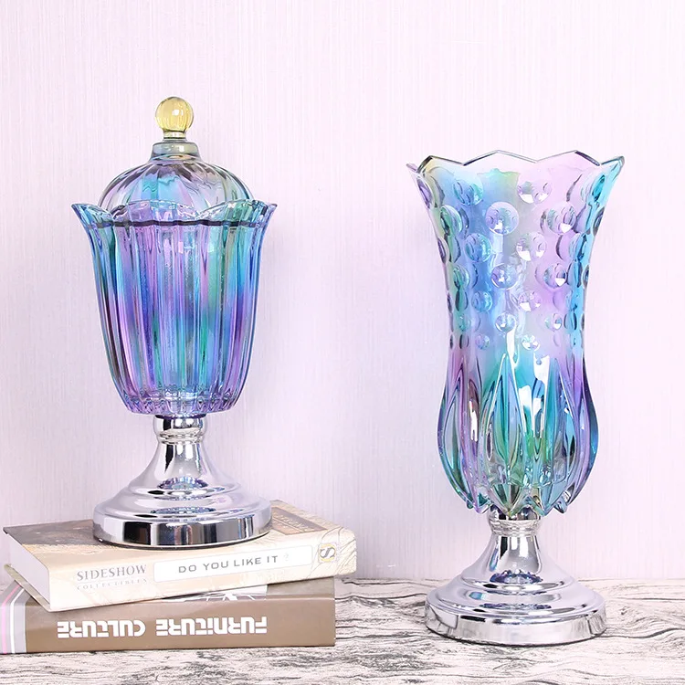 

American-Style Village Glass Vase Glass Candy Jar Color Vase Glass Product Creative Decoration