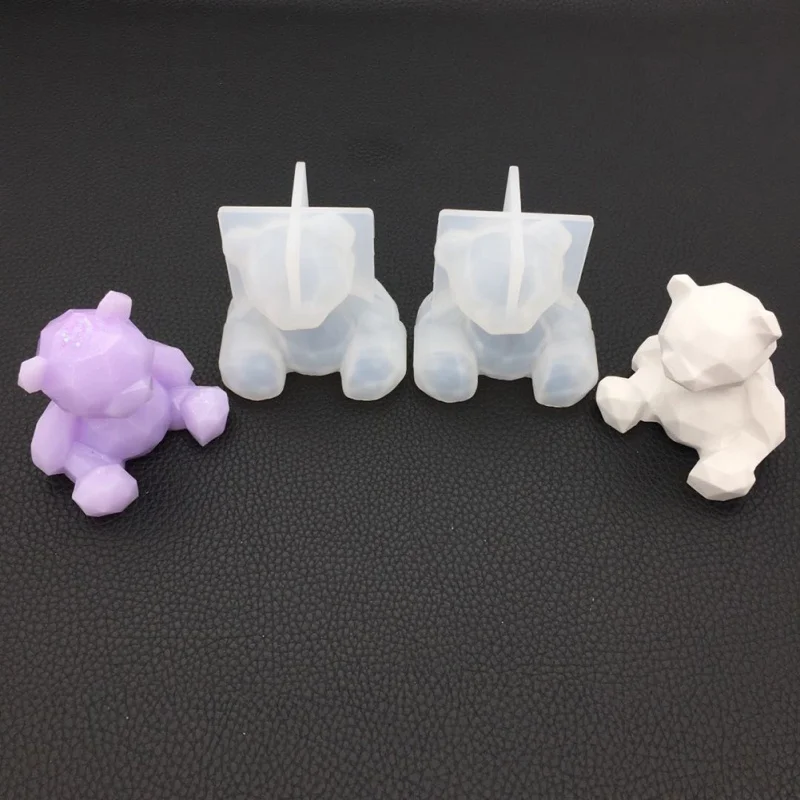 3D Crystal Bear Mould Epoxy Mirror Three-dimensional Geometric Bear Shape Handmade Crystal Accessories
