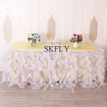 

CL010M Nice wedding round many colors and size curly willow table cloth with top or table skirt
