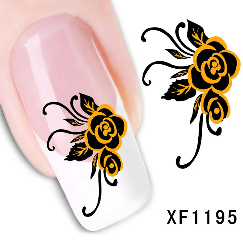 

Beautiful 3D nail art sticker butterfly ribbit flower pattern dual colors water decals ultra thin slider nail decals XF002