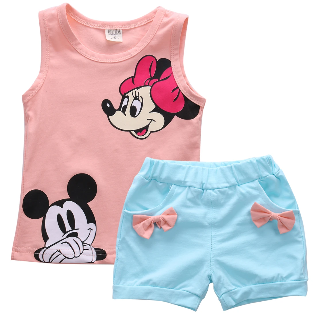 2PCS Newborn Infant Kids Clothing Set Baby Girls Cartoon Minnie Mouse Vest Tops+Shorts Outfits 2-4T Baby Clothes