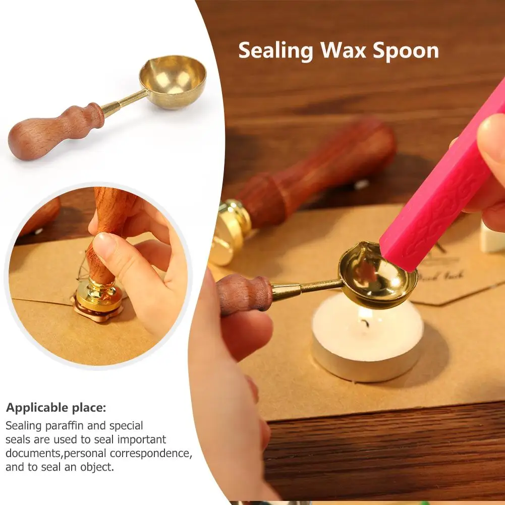 Sealing Wax Furnace Retro Stove Pot Wood Handle Sealing Wax Spoon for Decorative Stamp Craft Gift,sealing wax beans