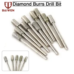 Tête de meulage en forme de cylindre revêtue de diamant, outils abrasifs pour la sculpture et le polissage de la pierre de Jade, tige de 3MM, 46/150 #, 1/50 pièces 