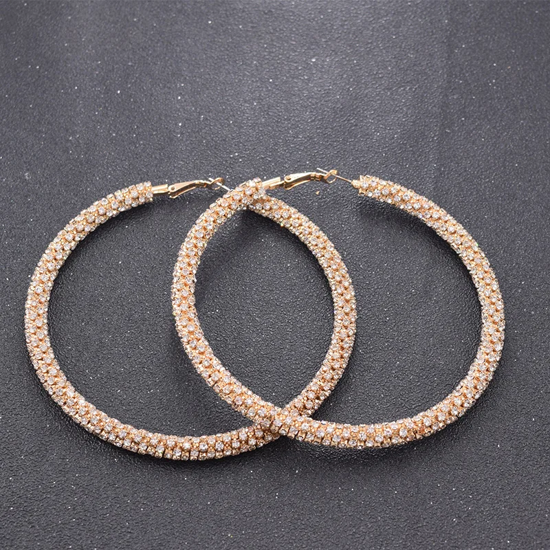 Trendy 9CM all rhinestone crystal Large Hoop Earrings Big Circle Earring Loop for Women Jewelry