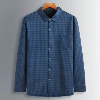 

Season Grid Fat Shirt Plus Fat plus Men Big Size Plus Velvet Long Sleeve Fat Man Loose Middle-aged And Elderly T Shirt