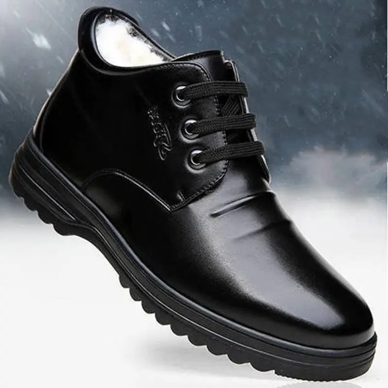 

Qmaigie Winter boots shoes men Fleece Men's Brogue Boots Cow Leather Men Shoes business Boots Man dress Ankle Boots Casual Shoes