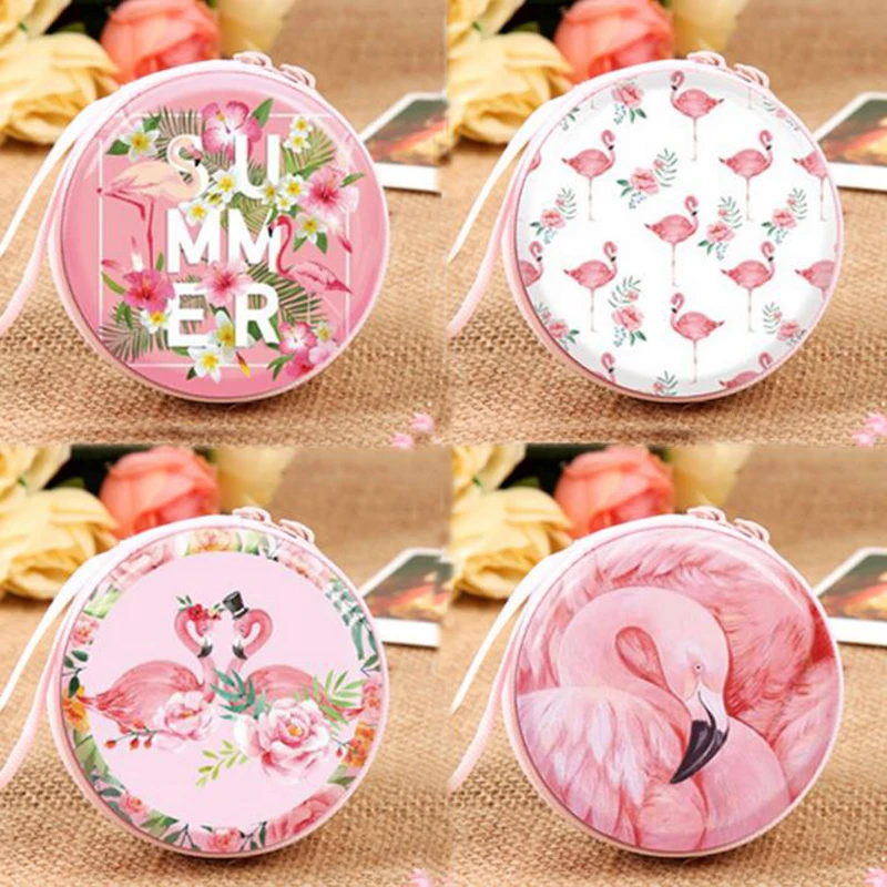 Круглые мешочки для монет с милыми животными фламинго органайзер чехол наушников сумка хранения сумки