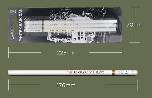 Set 3 Matite Di Carbone Bianco | Morbido/Medio/Duro | Per Schizzi E Evidenziazioni | Non Tossiche - Foto 2