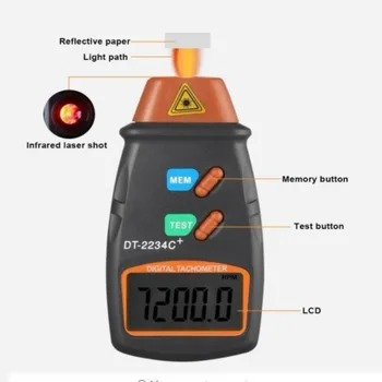 

Professional Digital Laser Tachometer LCD Laser Photo Non Contact RPM Touch Meter