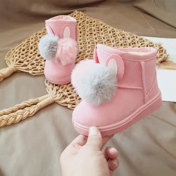 

Winter warm velvet rabbit ball baby girls snow boots for boys kids fashion boots children flat shoes 13-20.5cm
