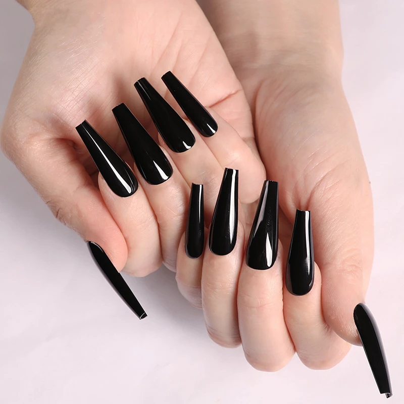 

24Pcs Long Ballerina Artificial Fake Nail For Design Glossy Black UV Gel Polish False Nail DIY Fingernail Art Tip Manicure Tool