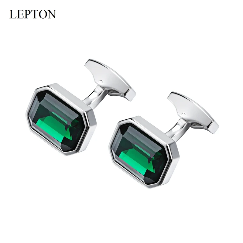 

Low-Key Luxury Green Glass Cufflinks For Mens Lepton High Quality Square Brass Cuff Links Men Shirt Cuffs Cufflink Best Gifts