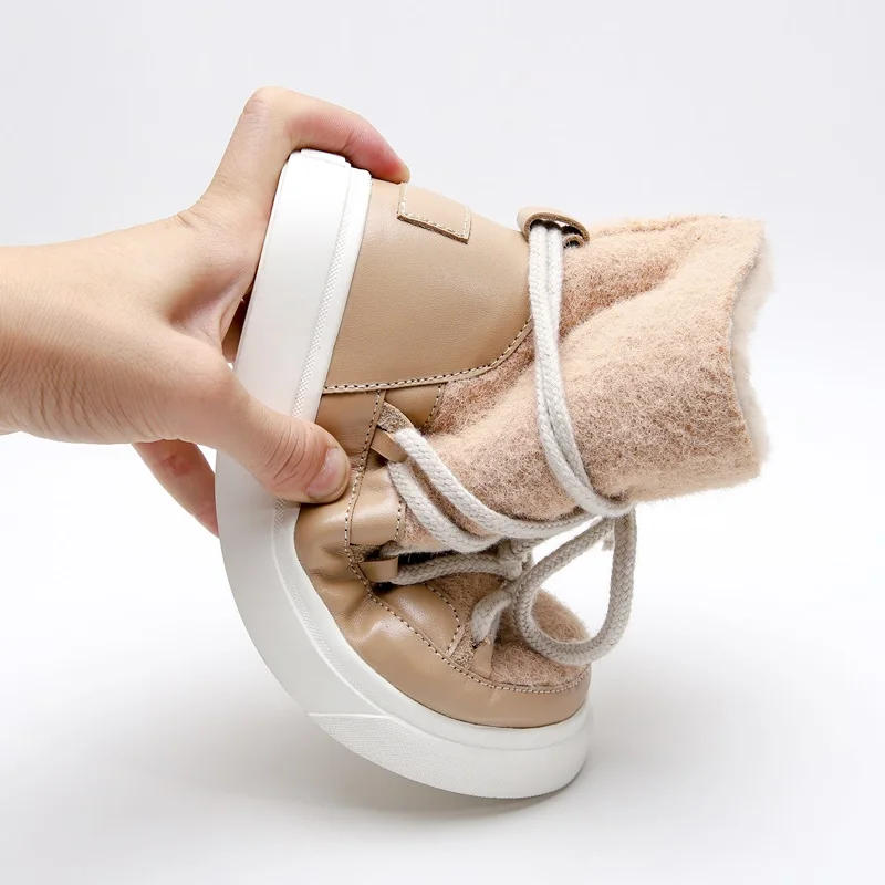 EGONERY Cute Wool Snow Boots 2020 Winter Fashion Women's Flats Shoes Pink Apricot Black 34-42 Plus Size Ankle Boots Dropshipping