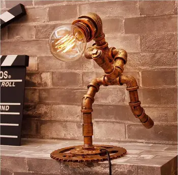 

2020 Rushed Tafellamp Bedside Lamp Loft American-style Bar Coffee Shop Decoration Lamp Bedroom Retro Nostalgia Pipe Robot Desk
