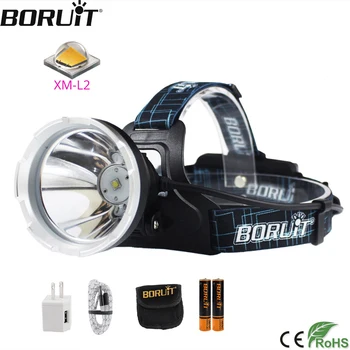 CRAZY DEAL ❤️ BORUiT B10 XM-L2 LED Powerful Headlamp 3-Mode 6000LM Headlight Rechargeable 18650 Waterproof Head Torch for Camping Hunting - discount item 24% OFF Lights & Lighting