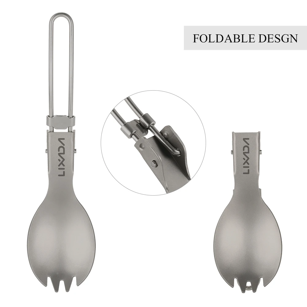 Camping Cutlery Lixada Folding Titanium Spoon Spork Camping Tableware Picnic Outdoor Lightweight Hiking