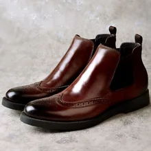 Brogue Chelsea Boots For Men Black Wine Red Round Toe Genuine Cow Leather Ankle Boots Male Casual Shoes For Work Boots Brogue Chelsea Boots For Men Black Wine Red Round Toe Genuine Cow Leather Ankle Boots Male Casual Shoes For Work Boots