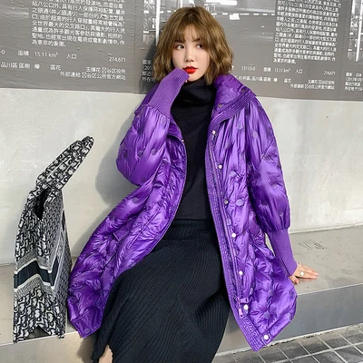90% белый утиный пух зимняя куртка пальто Женская свободная длинная Глянцевая парка пуховая куртка негабаритная Женская легкая одежда - Цвет: purple