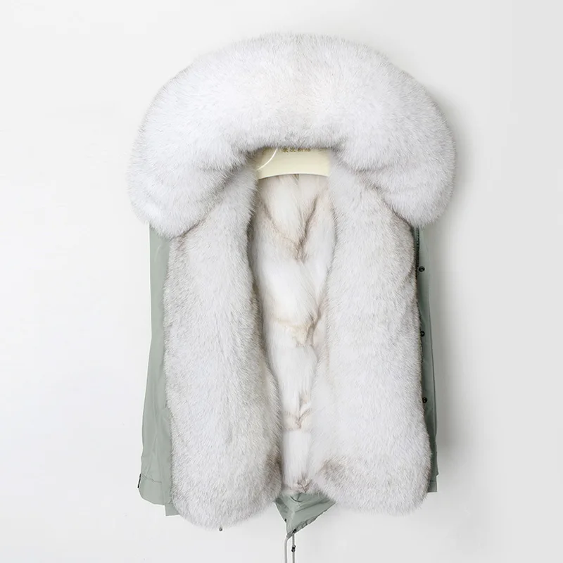 light green white OFTBUY водонепроницаемая ткань пальто с натуральным мехом зимняя куртка женская длинная парка натуральный Лисий Мех капюшон Толстая теплая уличная верхняя одежда - Цвет: light green white