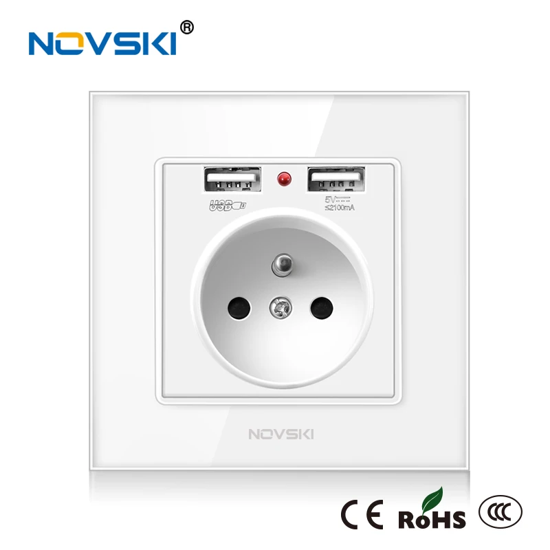 French Socket White NOVSKI розетка USB для мобильного телефона, держатель для смартфона, usb Подставка для зарядки, держатель для телефона Android iOS 11 - Type: French Socket White