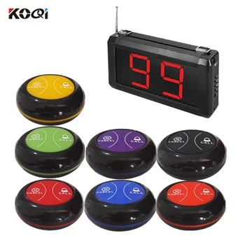 

Waterproof 99 Channel Wireless Pager Restaurant Waiter Calling System 10pcs Call Transmitter Button 1pc Display Receiver 433MHz