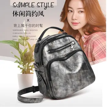 

Double Shoulder Bag Women 2019 New Versatile Leisure Multi-purpose Satchel Dual Purpose Soft Leather Backpack Hand-held