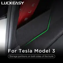 Luckeasy acessórios de modificação interior para tesla model 3 2017-2020 partição de armazenamento no lado esquerdo do carro do tronco traseiro