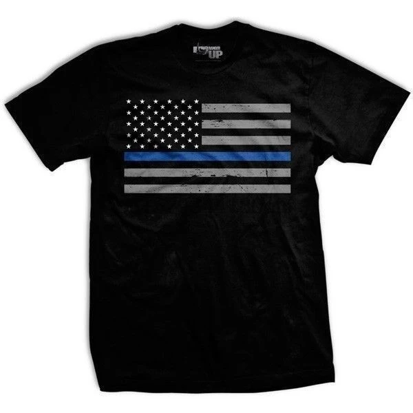 Thin Blue Line Flag T-Shirt- Ranger Up Mens Black Tee Shirt |